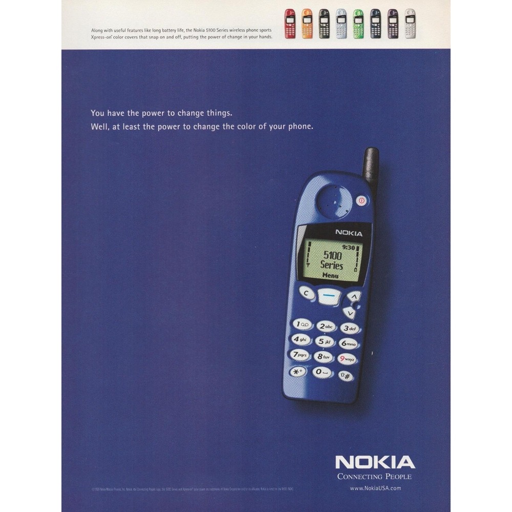 Vintage 1999 Nokia Print Ad 5100 Series Cell Phone Technology  Y2K Decor